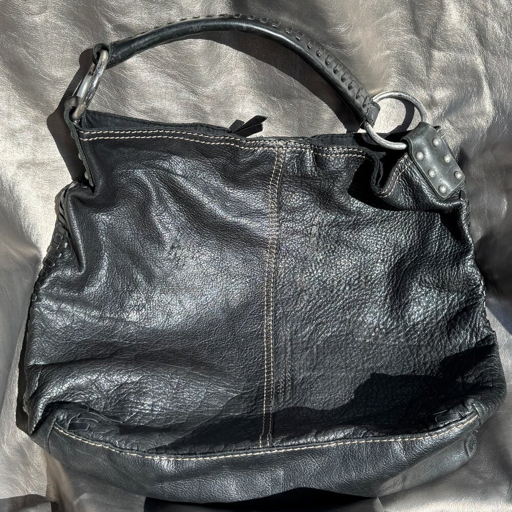 Lucky Brand Vintage 90's Black Pebbled Leather Hobo Bag